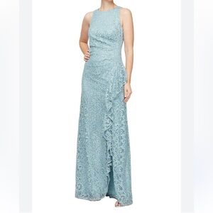 Alex Evenings Teal Lace Maxi Dress